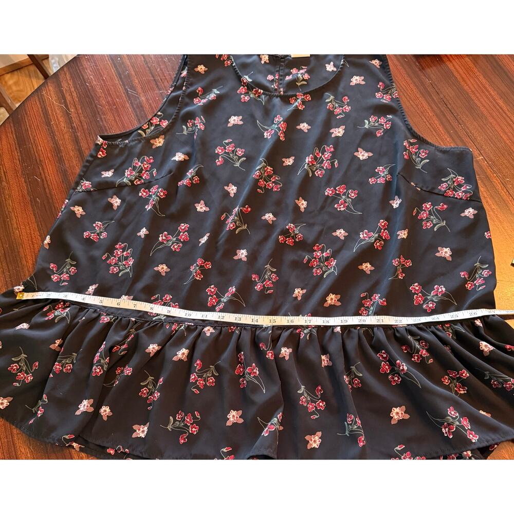 Good Luck Gem Black Red Floral Ruffle Hem A-line Tank Top Size 2X Romantic - Picture 8 of 8